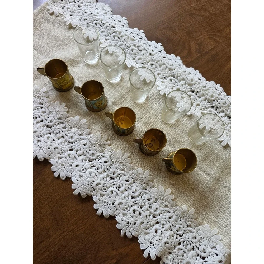 Vintage Florentine Style Miniature Glass Set with plastic Resin Holders 5pc